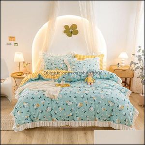 Juegos de ropa de cama Suministros Textiles para el hogar Jardín 100% Algodón Flores de dibujos animados Juego de diseño Edredón de 3/4 piezas Ers Edredón Er para niñas Niños Cama de dormitorio