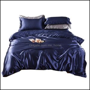 Juegos de ropa de cama Suministros Textiles para el hogar Jardín Lujo Satén Seda Edredón Er Flat Sábana ajustable Twin Fl Queen King Size 4 piezas / 6 piezas Juego de lino negro