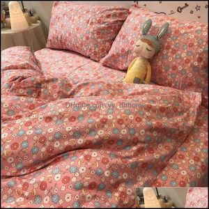 Beddengoed sets levert thuis textiel tuin netto rode romantische kleine gebroken bloem Amerikaanse stijl 4-delige student quilt set 3-delige single zijn