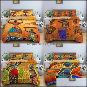 Ensembles de literie Fournitures Textiles de maison Jardin Ethnique Saveur Femmes africaines Couette Er Linge de lit Taie d'oreiller Ensemble Twin / Queen / King Size Room For Kid