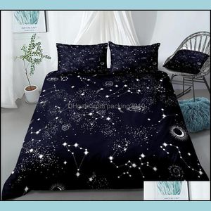 Ensembles de literie Fournitures Textiles de maison Jardin Étoiles Ensemble Nuit Ciel Linge de lit Enfant Fille Garçon Couette Er Noir Blanc Galaxy Literie Hommes Femmes Dro