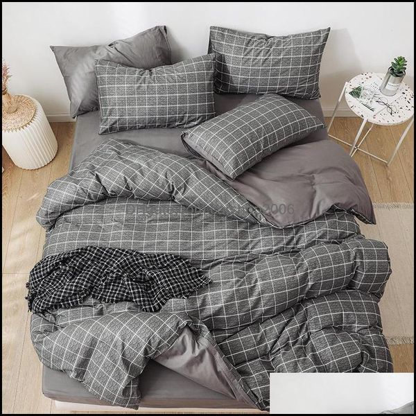 Ensembles de literie Fournitures Textiles de maison Jardin Gris Plaid 3/4Pcs Fille Garçon Pur Coton Lit Er Ensemble Couette Adt Enfant Draps Et Taies D'oreiller Comfor