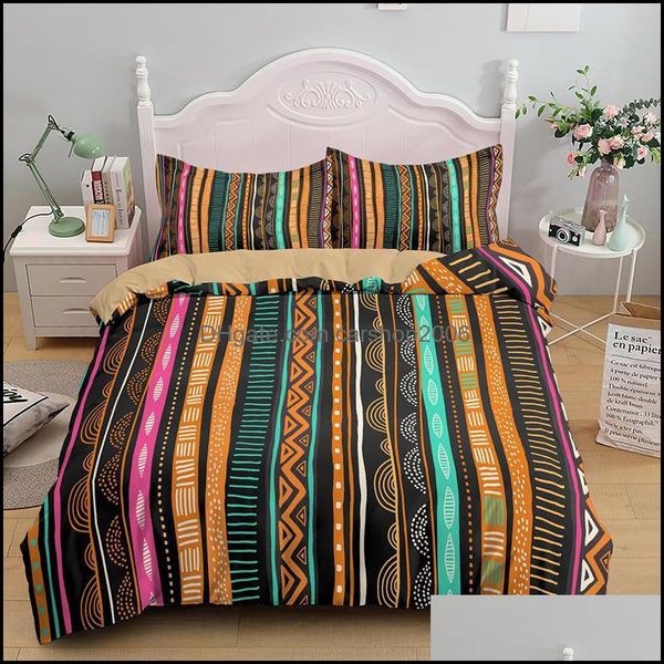 Ensembles de literie Fournitures Textiles de maison Jardin Éléments africains traditionnels Ensemble Twin Queen King Size Literie avec taie d'oreiller Hippie Bed Er