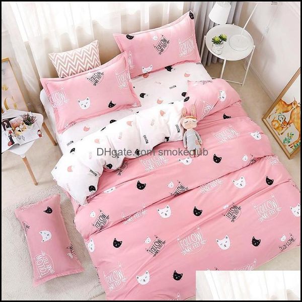 Juegos de ropa de cama Suministros Textiles para el hogar Jardín 45 Edredón textil Er Sheet Funda de almohada Lovely Cat Kitty Set Girls Kid Teen Woman Ropa de cama Bedc