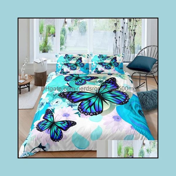 Juegos de ropa de cama Suministros Textiles para el hogar Garden Living Luxury 3D Butterfly Flower Set Cómodo edredón Er Kids Adts Queen King Eu / Us / Au / Uk Siz