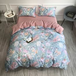 Juegos de cama Svetanya Flowers Birds Dragonfly 100% Satén Juego de cama de algodón egipcio Queen King Size Ropa de cama Sábana bajera Juego de funda nórdica 230607