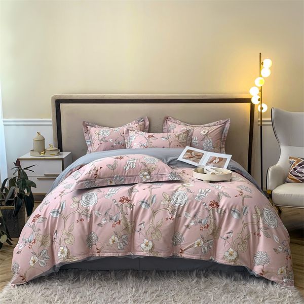 Ensembles de literie Svetanya Rose Fleurs Blanches Coton Égyptien Reine Roi Ensemble de Literie Linge de Maison Feuille Taie d'oreiller Housse de Couette 230506