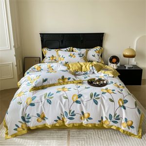 Juegos de cama Svetanya Yellow Lemon Fruit Fresh Set Satén de algodón egipcio Funda nórdica Queen King Size Ropa de cama Fundas de almohada 230609