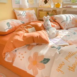 Juegos de ropa de cama con estampado de flores dulces 4pcs set de sábanas cepilladas edredón edredón de edredón de la cubierta
