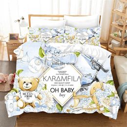 Ensembles de literie Ours en peluche fleur ensemble de literie Simple Couple couvre-lit taie d'oreiller Textile à la maison enfants adultes enfants chambre dessin animé housse de couette 230316