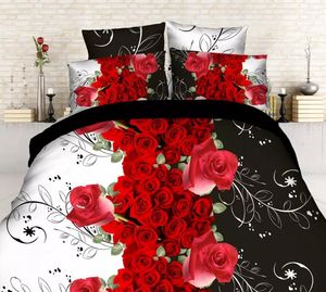 Beddengoed sets textielset 3d bloemen rozen lila pastorale stijl 4 stks dekbedovertrek zacht polyester bed linnen plat blad
