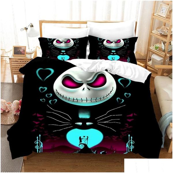 Conjuntos de ropa de cama La pesadilla antes de Navidad Conjunto de belleza de calabaza 3D Impreso Edredón de dibujos animados Er Queen King Twin Drop Entrega personalizada Inicio G DHC4Z