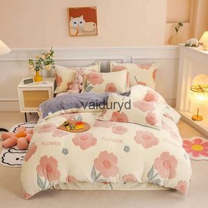 Ensembles de literie Épais Polaire Chaud Flanelle Corail Hiver Housse de Couette Double Face Velours Ensemble Simple Reine Roi Taille Couette covervaiduryd