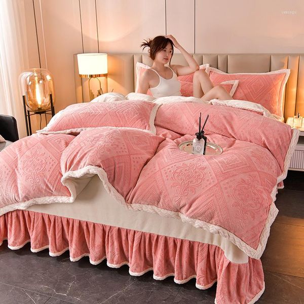 Ensembles de literie Épaissir Flanelle Housse de Couette Couleur Unie Chaud Corail Velours Couette Moderne Ultra Doux Luxe Couette Couvre Hiver