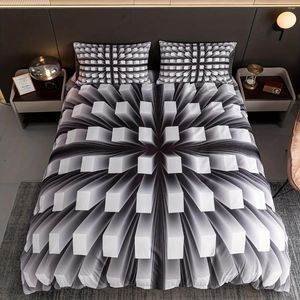 Ensembles de literie tridimensionnels noir et blanc, housse de couette douce et confortable pour chambre à coucher, chambre d'amis, 1/2 taies d'oreiller