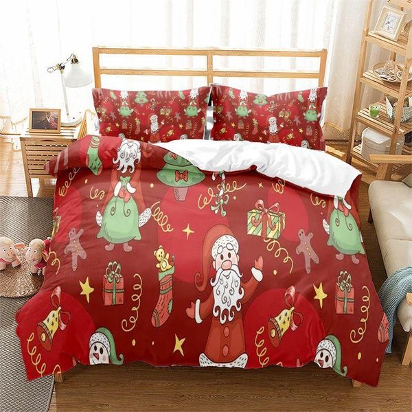 Ensembles de literie trois pièces coton ménage housse de couette drap de lit père noël dessin animé impression numérique brossé couverture pour enfants-style