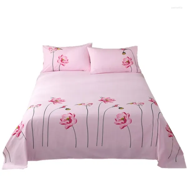 Juntos de cama de cama de algodón sargento de algodón Bordus Bed Sheet (1 hoja plana 2 fundas de almohadas) para el hogar rosa