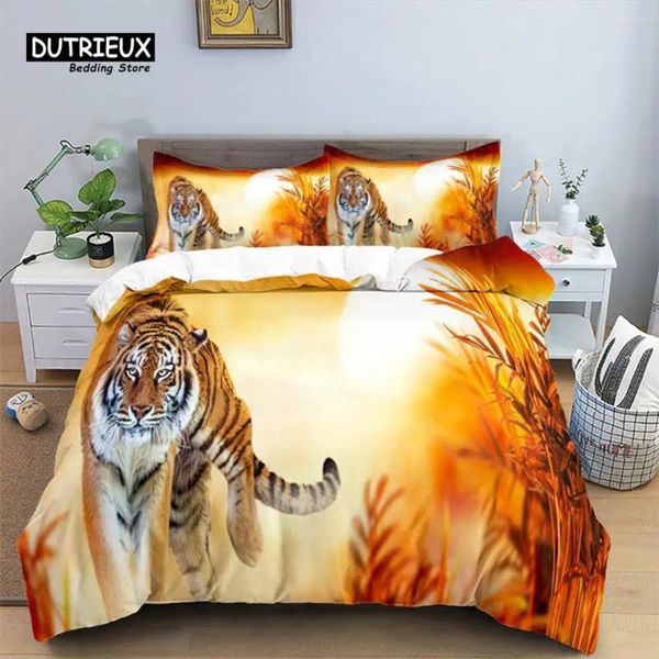 Ensembles de literie Tigre Housse de couette Ensemble Queen Size Africain Animal Tropical Sauvage Léopard Couette pour Enfants Adultes Décor