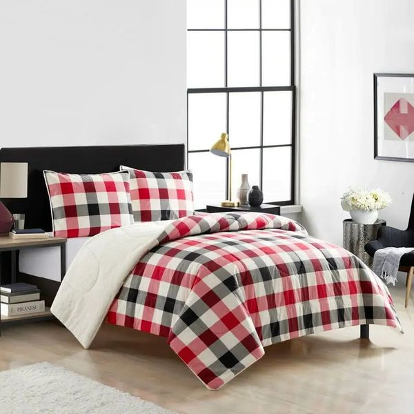 Juegos de cama para juego de edredón Sherpa FullQueen, juego de sábanas de algodón y poliéster rojo, ropa de cama completa 230927