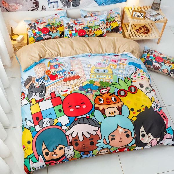 Juegos de ropa de cama Toca Life EE. UU./Europa/Reino Unido tamaño edredón mundo de dibujos animados funda de cama edredón funda de almohada 2-3 piezas niños adultos