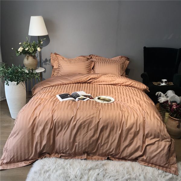 Juegos de cama Top Grade 100s Sateen Cotton Sheets 4 piezas de 2 cm de satén cubierta nórdica de rayas de doble tamaño queen king ding 230210