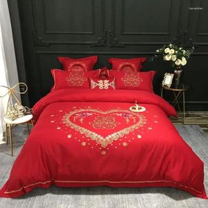 Ensemble de literie traditionnelle Chinese Wedding Litt comprend une feuille de couverture de couette et une taie d'oreiller Suzhou à la décoration artisanale à la maison