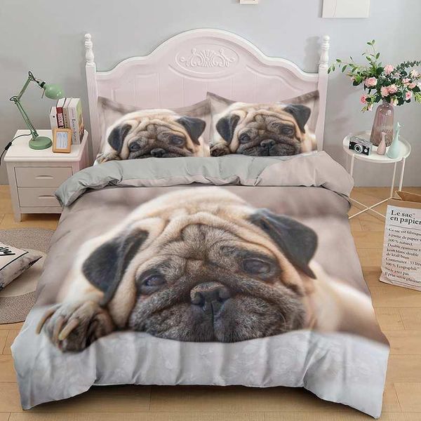 Juegos de ropa de cama Juego de funda nórdica para mascotas estilo Hippie Pug Hippie de moda para cachorros