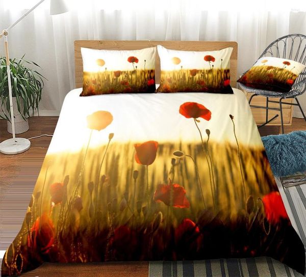 Ensembles de literie tulipe fleurs housse de couette ensemble Floral rouge soleil couvre-lit garçons filles Textiles de maison lits en microfibre