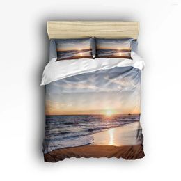 Ensembles de literie Twin Size Set - Sand Beach Sunset Waves Ocean Waves Art Couptin Cover Set Pread pour enfants / enfants / Adolescents / Adultes 4 Pieces