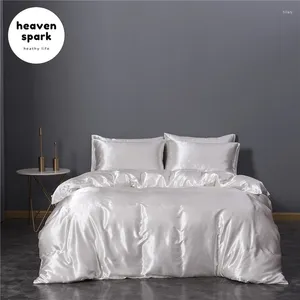 Ensembles de literie Twin Solid White Set Couvrette de linge de lit plate de lit plate toire d'oreiller en satin de luxe Euro pour adultes
