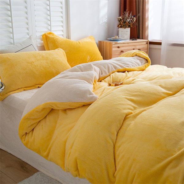 Juegos de cama Ultrathick Winter Warm Queen Set Franela King Size Funda nórdica Felpa Calidez Juegos de cama Edredón de cuatro piezas 230523