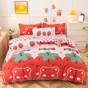 Bettwäsche-Sets UPZO Erdbeere Set Doppelblatt Weiches 3/4-teiliges Bett Bettbezug Queen King Size Tröster-Sets für Zuhause Kind 230802