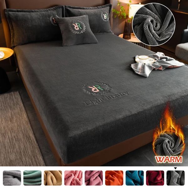 Conjuntos de ropa de cama Terciopelo Jacquard Funda de colchón Invierno Material cálido Sábana ajustable Protector de cama para 90x200 cm 231213