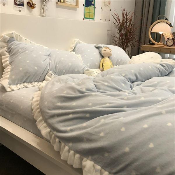 Ensembles de literie velours hiver épais polaire housse de couette ensemble linge de lit drap de couette taies d'oreiller enfants chambre