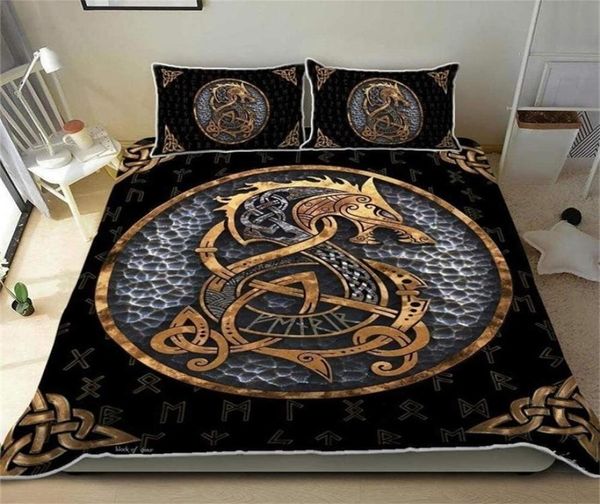 Juegos de cama Funda nórdica Viking Drakkar Juego de cama suave Yggdrasil Vikingos Fenrir Lobo Funda nórdica celta Día de la madre Cumpleaños Gif7936532