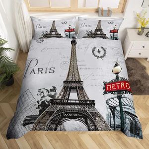 Conjuntos de ropa de cama Vintage Eiffel Tower Drumber set moderno 3d Paris Tema de fama mundial de la ciudad edredón de edredón para paisajes de la ciudad