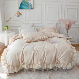 Ensembles de literie Vintage Farmhouse Solide Bleu Bleu Ensemble Coton Coton Double Ruffles Drection Couvrette de lits de lit