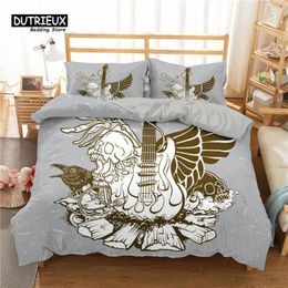 Ensembles de literie Vintage guitare housse de couette ensemble musique thème 2/3 pièces pour enfants adolescents adultes microfibre impression couette taie d'oreiller