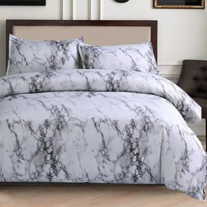 Conjuntos de ropa de cama Wake in Cloud Marble Conjunto de edredón gris gris blanco y negro Microfibra suave impresa