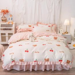 Beddengoedsets gewassen katoen hoge dichtheid comfortabel zacht bed rok 4-delige set king size