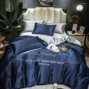 Ensembles de literie Ensemble de soie lavée King Size Home Chadow Bed Bed Cover Couleur Couleur Couchette de courtepointe 4 pièces