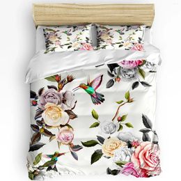 Beddengoedsets Aquarel Rose Pioen Vogel Gedrukt Comfort Dekbedovertrek Kussensloop Thuis Textiel Quilt Jongen Kind Tiener Meisje 3-delige set