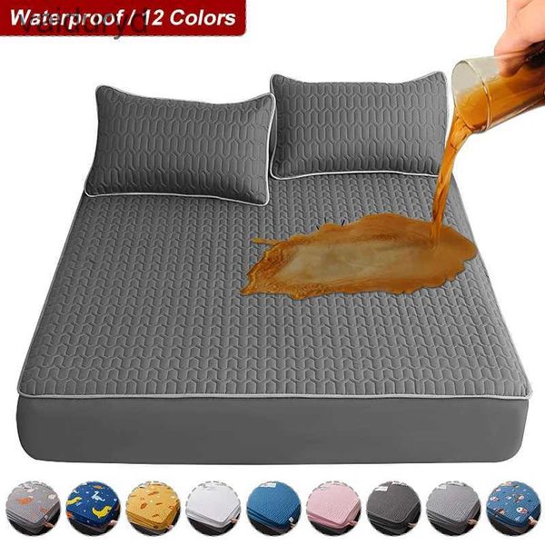 Juegos de ropa de cama Funda de cama elástica impermeable Sábanas Protector de almohadilla Funda de colchón Funda de alfombra de látex de color sólido Queen King suave 150/160/180x200vaiduryd