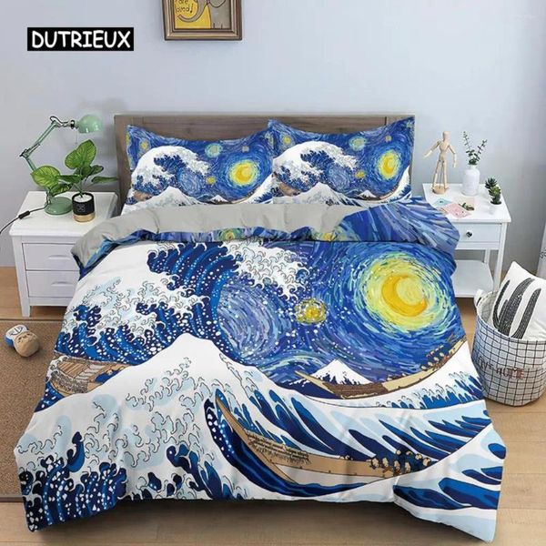 Ensembles de literie Wave Cover Cover Set pour les enfants adolescents adultes King Size Abstract Blue Ocean Couette