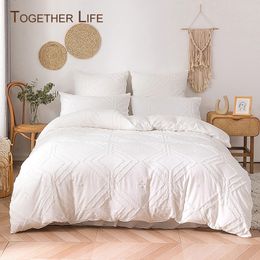 Ensembles de literie Ensemble de literie de mariage Housse de couette clipsée avec taie d'oreiller SANS FEUILLE Ensemble de couverture de lit capitonné chic blanc Queen 2 / 3pcs Boho Home Textile 230308