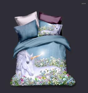 Ensembles de literie. WENSD Unicorna avec ensemble de fleurs housse de couette d'hiver impression réactive chambre couette pour Double 200x230