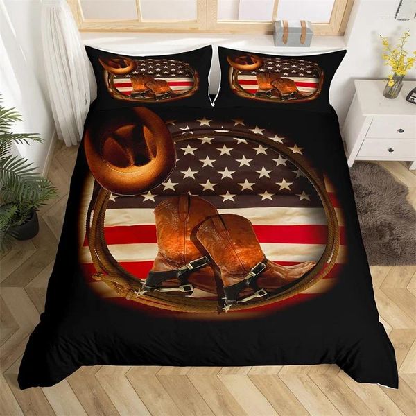 Conjuntos de ropa de cama Western Cowboy Dudvet Cubre Poldador Microfibra Vintage Farmhouse Set soltero King para niños Adultos