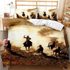 Beddengoed stelt westerse cowboy dekbedovertrek van wilde westelijke thema microfiber rodeo rijpaard quilt slaapkamer decoratie vrouwen mannen