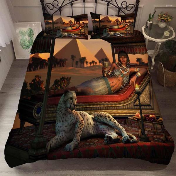 Juegos de cama Juego de edredón egipcio occidental con funda de almohada Belleza Tigre Edredón Textiles para el hogar 4 piezas Doble 852D