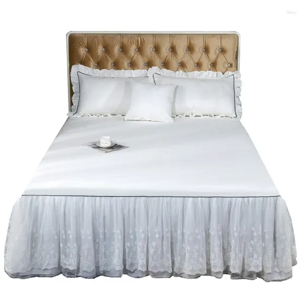 Juegos de cama de cama de algodón blanco Falda de cama de cabecera Ruffles de edredón de edredón